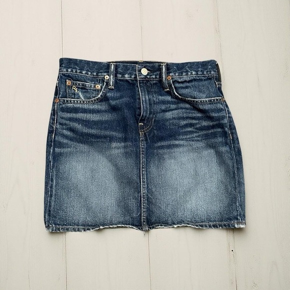 Polo Ralph Lauren Dresses & Skirts - Polo Ralph Lauren Denim Skirt Blue Wash Distressed Raw Hem 90's Women's Size 4